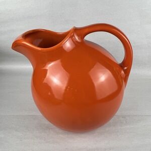 Hall Pottery Mid Century Radioactive Red Orange Ball Pitcher Jug Ice Guard Spout